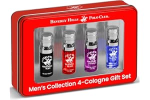 Beverly Hills Polo Club Men's 4-Cologne Gift Set | Diverse Scents & Deluxe Tin Box | Premium Eau de Toilette Collection for Him | Perfect Travel & Discovery Set