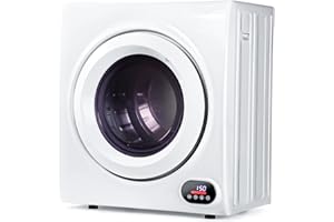 Gleedelish 21.1 LBS Compact Laundry Dryer, 3.5 cu ft Front Load Stainless Steel Clothes Dryers With Exhaust Pipe, 1500W, LCD Control Panel, 4 Function Portable Dryer For Apartments, Home, Dorm, White