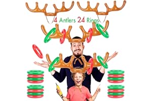 Angooni Inflatable Reindeer Antler Ring Toss Game for Christmas Party Supplies Xmas Target Game Toy for Kids & Adults (2 Version Choice; 2 Antlers & 16 Rings OR 4 Antlers & 24 Rings)