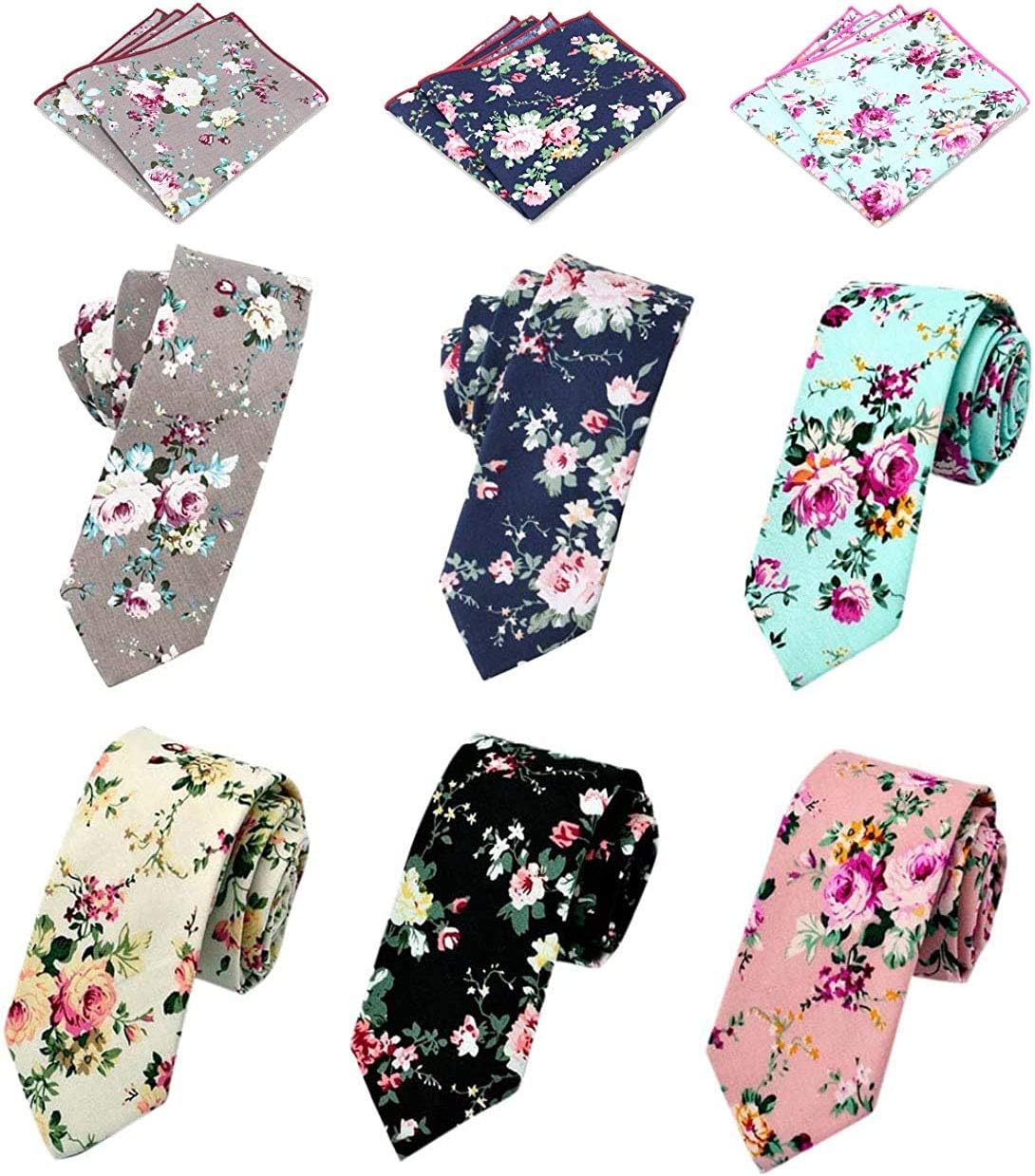 Men's Ties,Cotton Floral Printed Slim Skinny Ties for Men Neckties Pack of 6