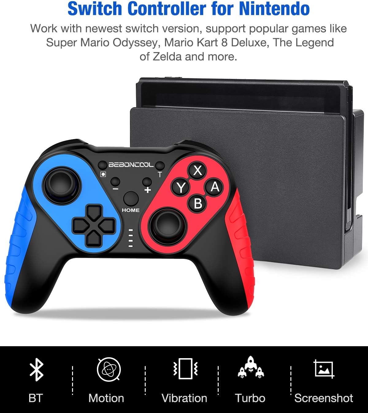 Switch Controller for Nintendo Switch, Replace for Nintendo Switch Controller, Switch Pro Controller Work with Nintendo Switch/Lite, BEBONCOOL Switch Controller with Turbo, Vibration, Motion Functions: Electronics