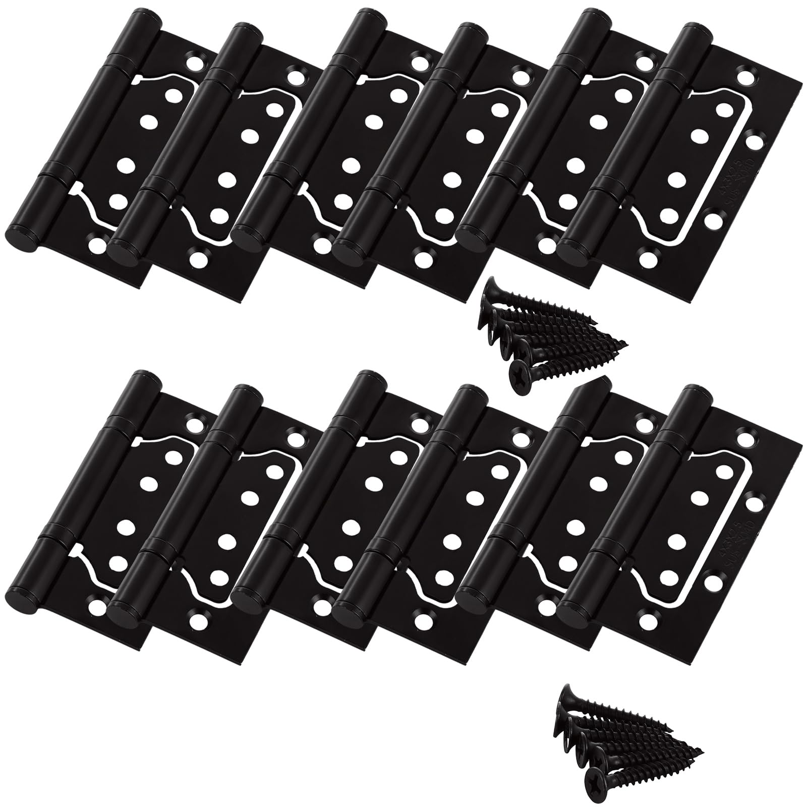 MEIDIV 12PCS Flush Hinges 100mm, Stainless Steel Door Hinges 4 Inch, Ball Bearing Flush Door Hinges, Black Hinges for Bedroom Wardrobe, Kitchen Cabinets, Internal Doors