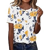 TCOT Women's Tops Summer Short Sleeve Crew Neck Shirts Dressy Casual Blouses for Women S-3XL