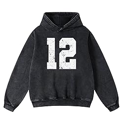 FAIABLE Black Hoodie Mens Acid Wash Oversized