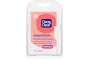 Clean & Clear Essentials Oil Absorbing Sheets, Portable Blotting Papers for Shine Control on the Face & Nose, Blotting Sheets Instantly Remove Excess Oil Without Smudging Makeup, 6 Pack