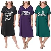 FEREMO 3 Pack Plus Size Nightgowns V Neck Nightshirts Short Sleeve Printed Sleepwear Soft Loungewear for Women