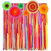 Mexican Fiesta Party Backdrop with Paper Fans, Mexican Cinco De Mayo Fiesta Party Decorations Streamer Backdrop for Wedding Bridal Baby Shower Birthday Taco Party Supplies