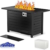 Xbeauty Fire Pit Propane Gas FirePit Table 43" Outdoor Fire Pit Rectangular Tabletop with Lid, Rain Cover, for Outside Garden Backyard Deck Patio