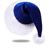 Eoocan Santa Hat, Santa Hat for Adults, Unisex Velvet Comfort Blue Christmas Hats Extra Thicken Classic Plush for Christmas New Year Festive Holiday Party Supplies