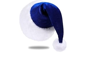 Eoocan Santa Hat, Santa Hat for Kids, Unisex Velvet Comfort Blue Christmas Hats Extra Thicken Classic Plush for Christmas New Year Festive Holiday Party Supplies