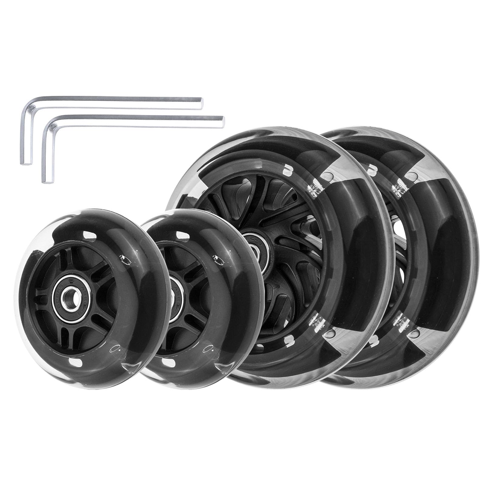 Gladeer Light Up Scooter Wheels 120mm & 80mm Replacement Wheel for 3-Wheel Kickboard Kid Kick Scooter, 4-Pack (Black)
