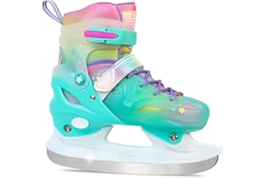 LEVYTEMP Adjustable Girls Ice Skates for Kids - Ice Skating Shoes - Hockey Lace-Up Skates for Youth Beginners,Pink Blue Green