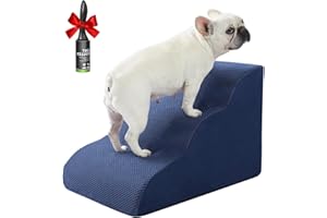 RYOIZEN Dog Stairs Ramps for Small Medium Dogs to Beds and Couches Up to 18'', Dog Steps with Sturdy High-Density Foam, Pet Stairs with Non-Slip Bottom for Puppy and Cats, Gift Hair Remover Roller, Navy Blue