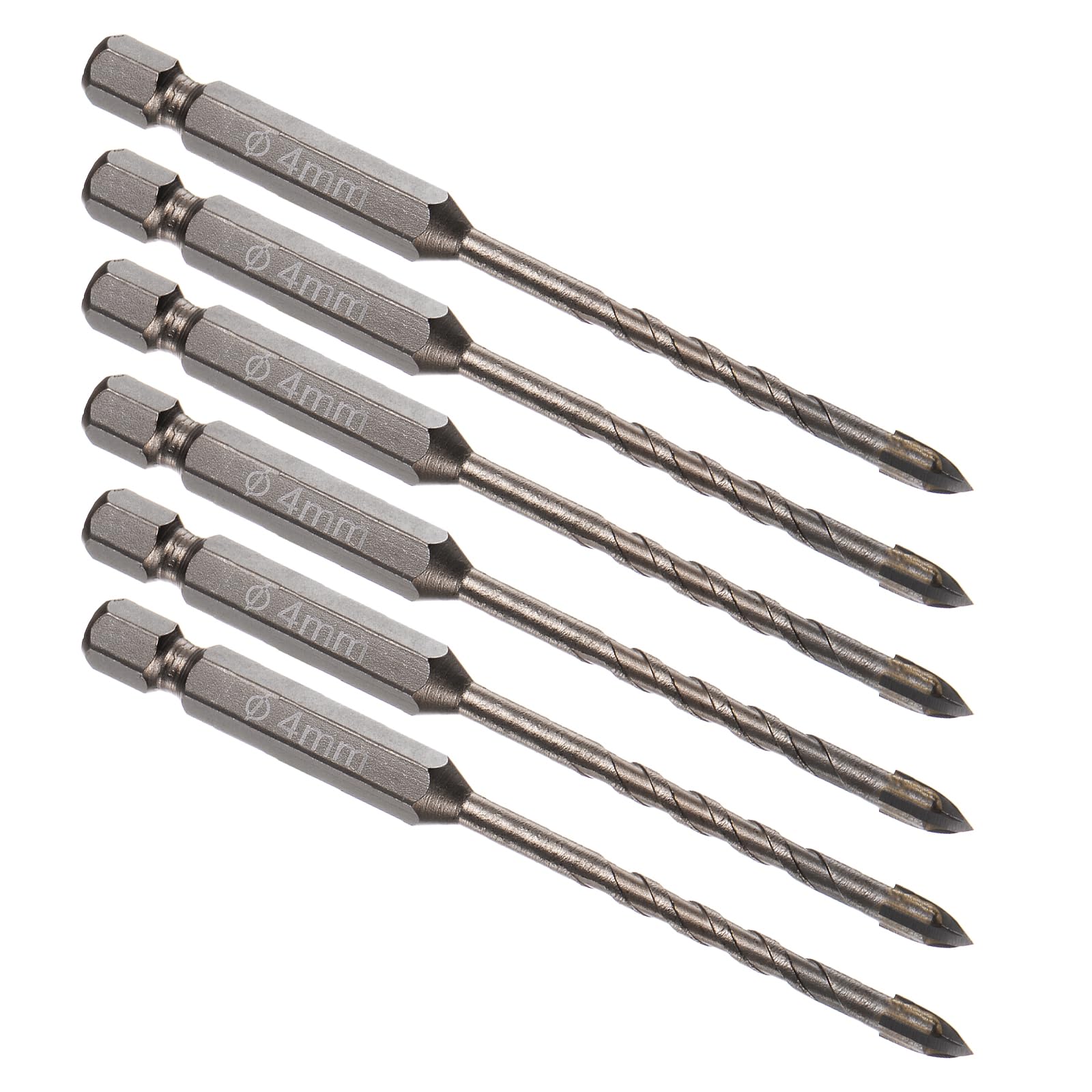 Kozelo 5pcs Masonry Drill Bit Set - [ 4mm ] Concrete Drill Bit Set for Brick/Glass/Plastic/Ceramic Tile Use, 1/4" Hex Shank, Carbide, High Speed Steel