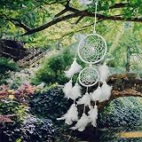 Mitening Handmade White Dream Catcher with Feathers & Pearls for Decor view 3