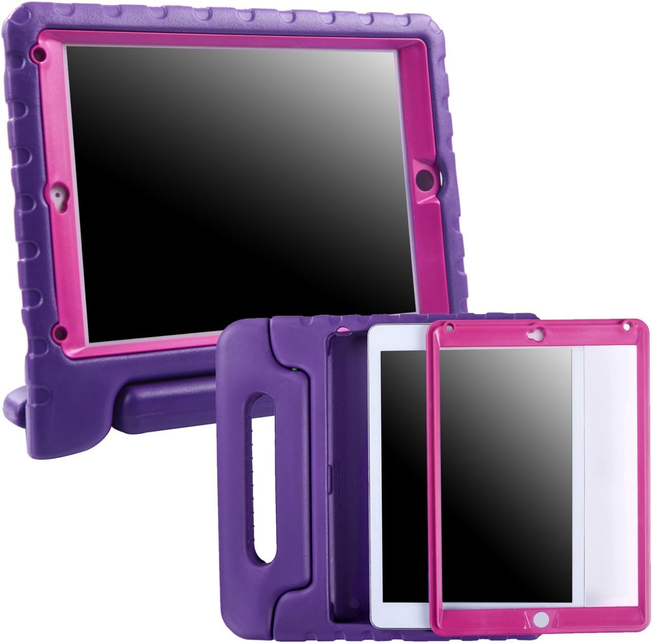 HDE Case for iPad Mini 1 2 3 Kids Shockproof Bumper Hard Cover Handle Stand with Built in Screen Protector for Apple iPad Mini 1st 2nd 3rd Generation (Purple Pink)