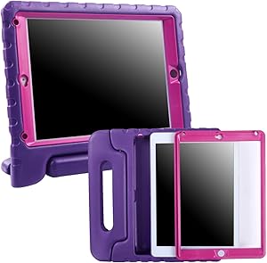 HDE Case for iPad Mini 1 2 3 Kids Shockproof Bumper Hard Cover Handle Stand with Built in Screen Protector for Apple iPad Mini 1st 2nd 3rd Generation (Purple Pink)