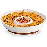 MALACASA Ceramic Chips and Dip Serving Tray, 12 Inch Dip Serving Tray | Free-Form Divided Ceramic Chips and Dip Bowls for Parties, Hosting and Entertaining, White