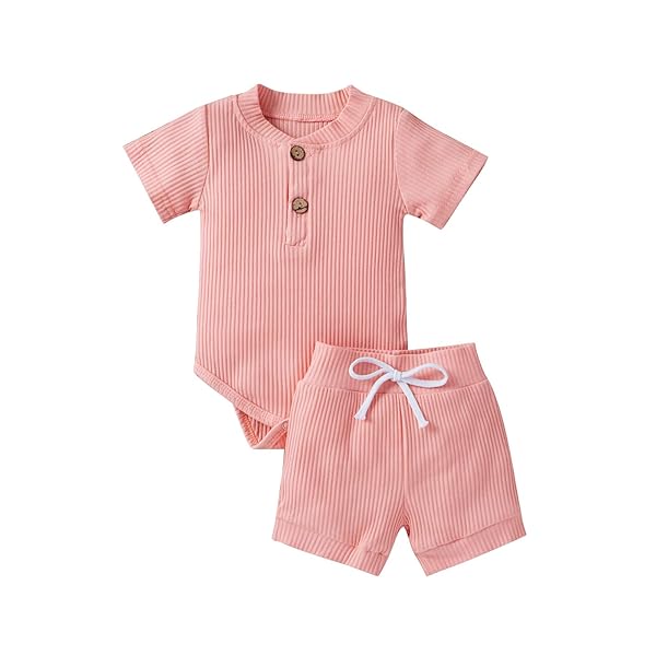 LEDY CHAMPSWIIN SUMMER NEWBORN BABY BOY GIRL CLOTHES SET RIBBED OUTFITS UNISEX INFANT SOLID SHORT SLEEVE TOPS SHORTS 2PCS