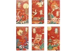 Chinese New Year Red Envelopes, Traditional Auspicious Animal Patterns (Koi, Phoenix, Lion Dance) Lucky Money Packets, 6 Styl