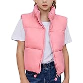 Arssm Girls Puffer Vest Short Lightweight Padded Gilet Full Zip Stand Collar Big Girls Sleeveless Jacket