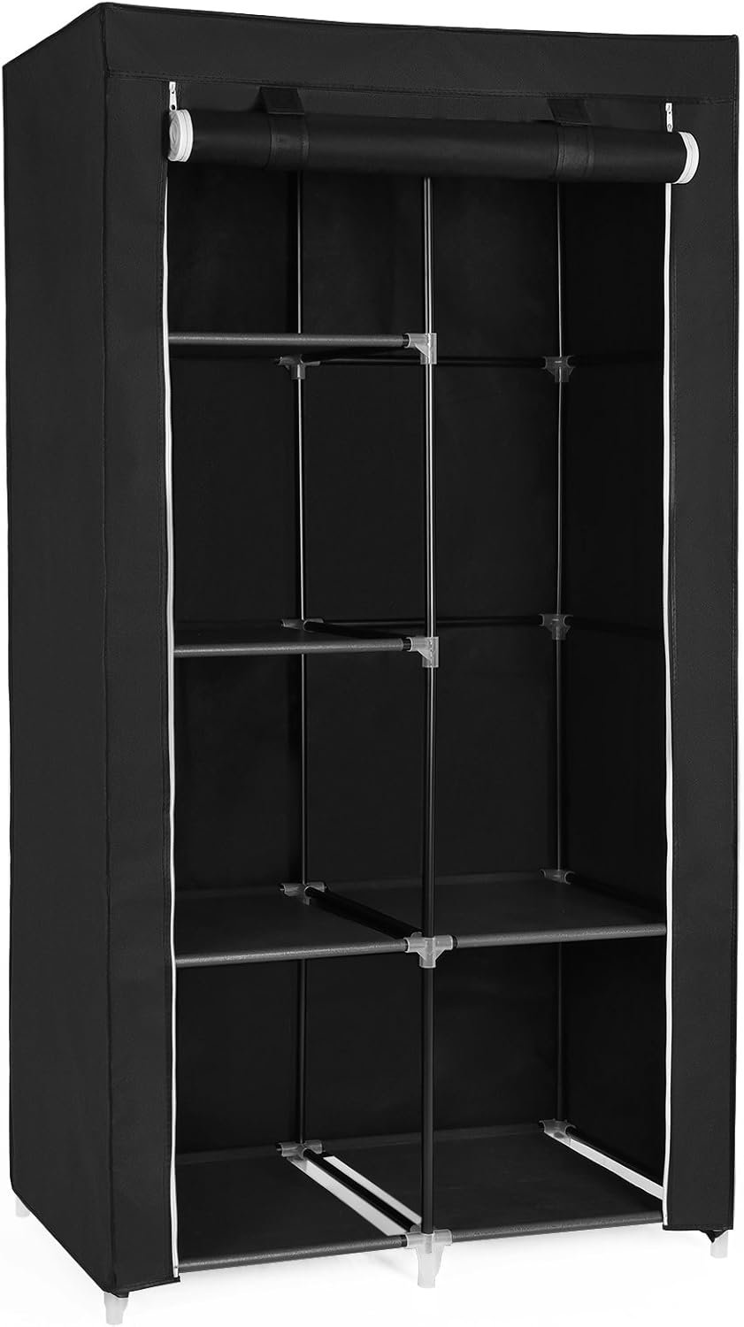SONGMICS 34 Inch DIY Closet Organizer Portable Wardrobe with Non-Woven Fabric, Multiple Ways to Assemble Meets Different Needs, Black URYG84BK