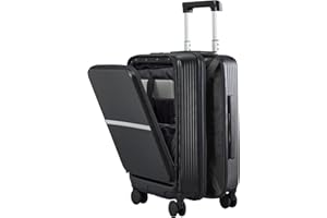 Hanke 20 Inch Carry On Luggage Airline Approved Hard Shell Suitcases with Wheels & Front Pocket TSA Luggage Lighiweight Carry On Suitcase for Travel Rolling Luggage(Black)
