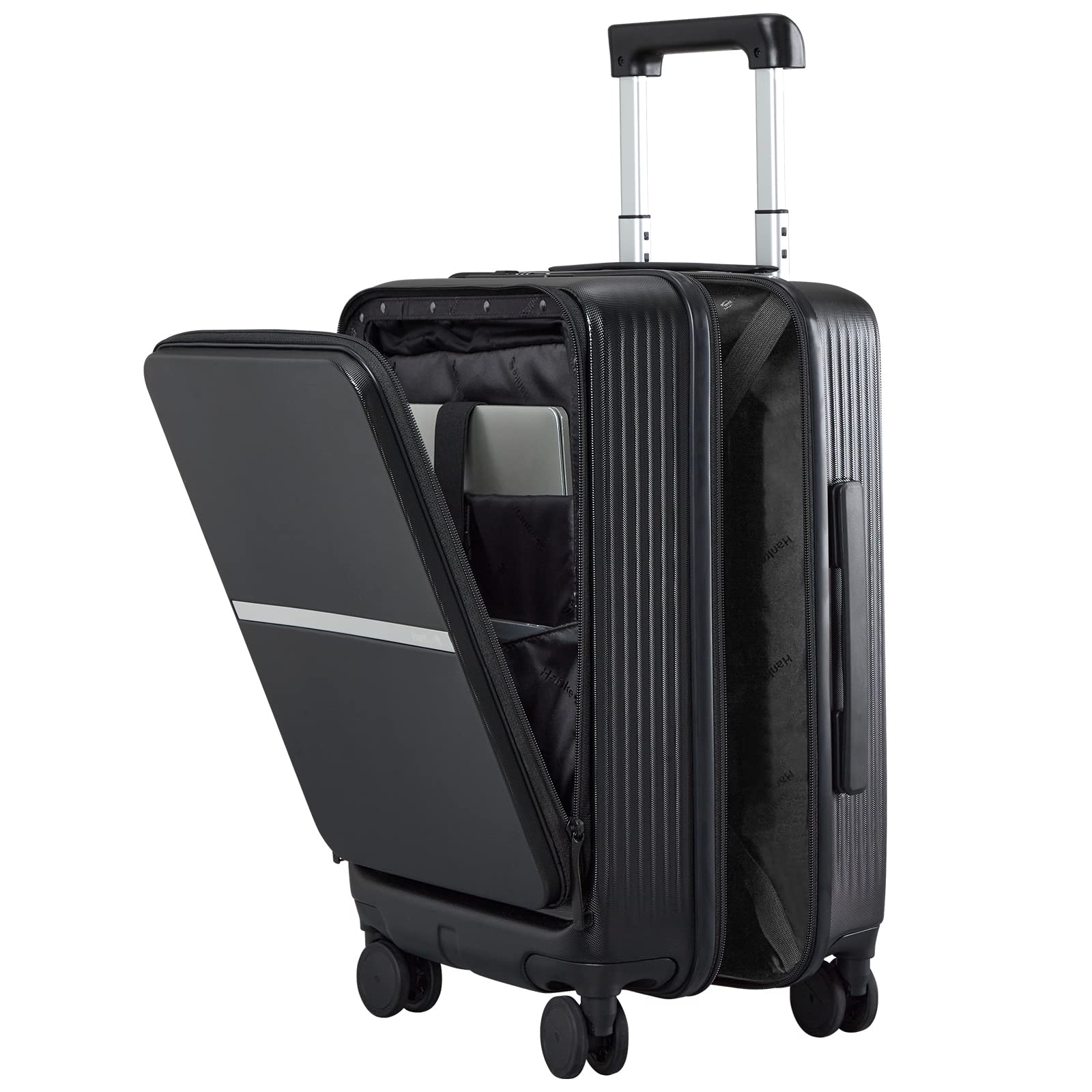 Photo 1 of Hanke 20 Inch Carry On Luggage Airline Approved Hard Shell Suitcases with Wheels & Front Pocket Travel Luggage Lightweight Carry On Suitcase for Travel Rolling Luggage(Black)