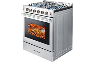 WECELEH 30 inch Gas Range Oven Gas Range Convection Oven Stove Stainless Steel Freestanding 5.56 cu.ft.4 Burners 42000BTU Large 3 Layers Tempered Glass Door Heavy Duty