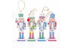 OXWIND Christmas Nutcracker Ornaments Set, Wooden Christmas Nutcracker Soldier Figures Decorative Collectible Nutcracker 5 Inch Mini Nutcracker Figurines Christmas Tree Hanging Decorations - 4pcs Macaron