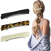 3Pcs French Barrette Hair Clips for Women 2.56 Inch Small Tortoise Shell Hair Clips for Fine Thick Thin Hairs No Slip Barrettes with Leopard Black White Colors Head Accessories
