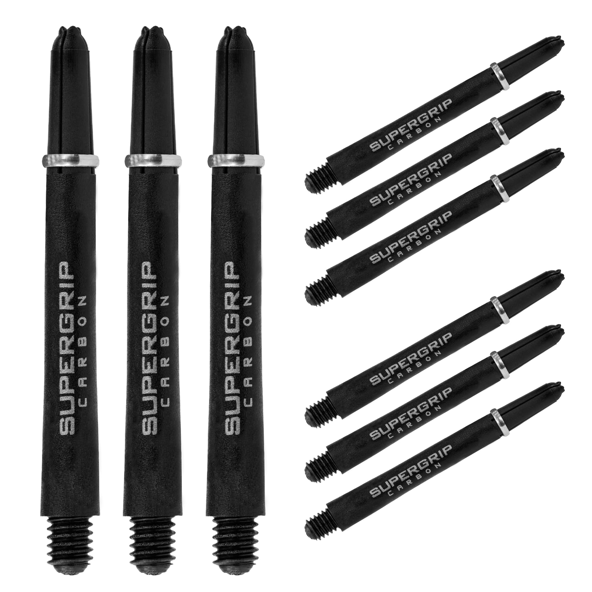 Harrows Darts 3 x Sets of SuperGrip Carbon Dart Stems - 9 Dart Shafts in Total -Available in 3sizes -Tough Carbon Composite - Medium Silver