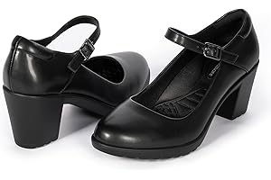Cusolemore Mary Jane Heels with Arch Support, Closed Round Toe Chunky Pumps for Women, Comfortable Block Heel Dress Shoes