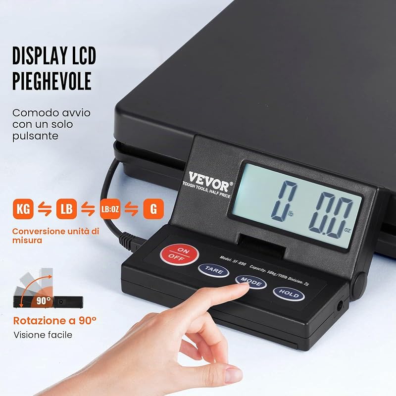 Bilancia Digitale Pesa Pacchi di Spedizione Pacchi Postali Uso Commerciale in ABS Carico tra 10g-50kg per Corriere Fattoria, Bilancia per Pacchi 250 x 250 x 43 mm Schermo LCD Funzione Tara Hold