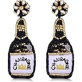 Beaded Champagne Bottle Earrings for Women Handmade Bead Champagne Drop Dangle Earring Statement Earring Studs for Birthday Holiday Parties Gifts