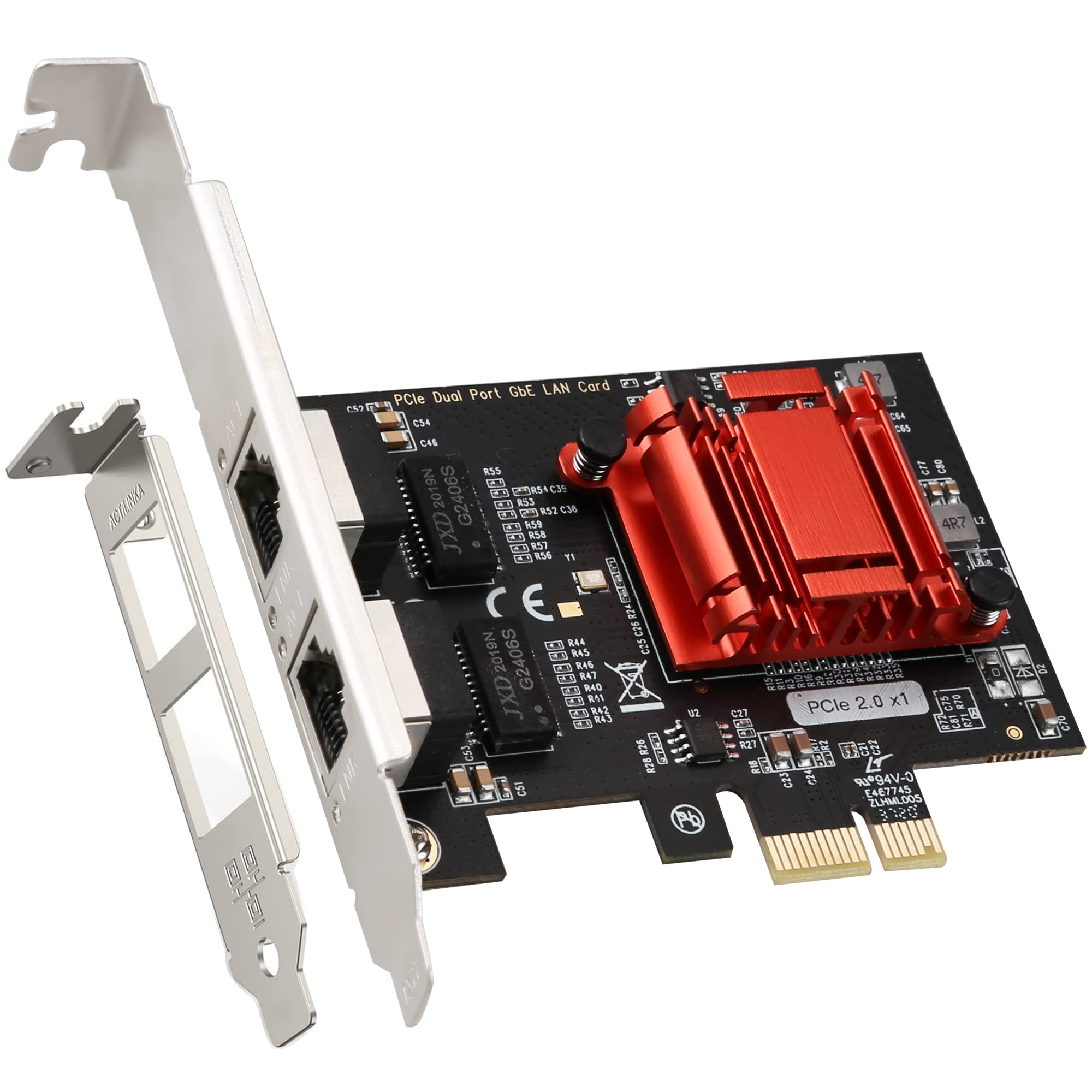 Dual-Port PCIe Gigabit Ethernet Network Card - Intel 82575&82576, 2x RJ45 Ports, 1000M PCI Express Adapter, PXE & Low-Profile Support - Compatible with Windows/Windows Server/Linux/FreeBSD/DOS
