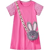 Youlebao Little Girls Short Sleeve Summer Dress Easter Casual Applique Tunic Shirt Playwear Cotton Dresses