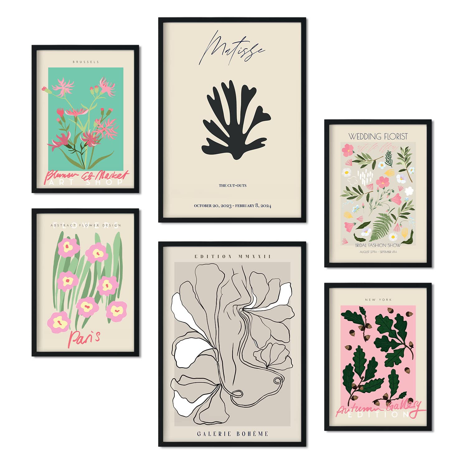 Nacnic Set of 6 posters Art gallery. Collection of posters in collage aesthetic for interior decoration. Sizes A3 and A4. Frameless.