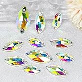 JINJIAO 84Pcs Navette Shape Mixed Size Crystal AB Glass Sewing Gems with Holes for Clothes, Shoes, DIY Crafts