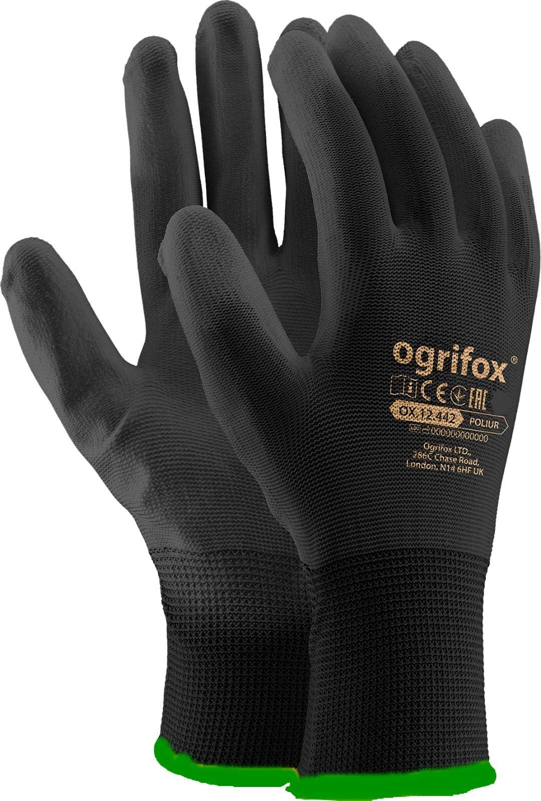 24 Pairs PU Coated Black Nylon Work Gloves. Gardening, Builders, Mechanic (S (7))