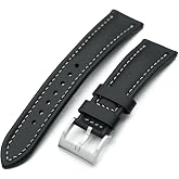 MiLTAT 20mm Aviator Style Quick Release Black French Leather Watch Band