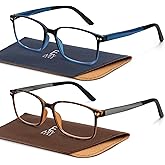 EASY READ 2 Pairs Sporty Style Reading Glasses for Men,TR90 Rectangular Blue Light Blocking Readers with Spring Hinge