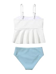 SHENHE Girl's 2 Piece High Waisted Ruffle Waffle