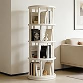 vie poetique Rotating Bookshelf Tower, Wooden, 4 Tier Vertical Rotate Turning Spiral Corner Organizer, 360° Rotating Book Tow