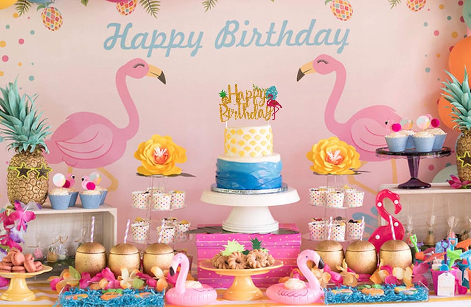 Decoration De Gateau Jevenis A Paillettes Avec Motif Flamant Rose Pour Decoration De Gateau Danniversaire Pour Decoration De Gateau Tropicale Hawaienne Luau Cuisine Maison Accessoires De Decoration Ad A Com Ec