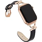 Osber Genuine Leather Band Compatible with Apple Watch Women 38mm 40mm 41mm 42mm(2024 series 10), Designer Slim Leather Strap with D-Shape Gold Metal Buckle for iWatch Series 10 9 8 SE 7 6 5 4 3 2 1, Black