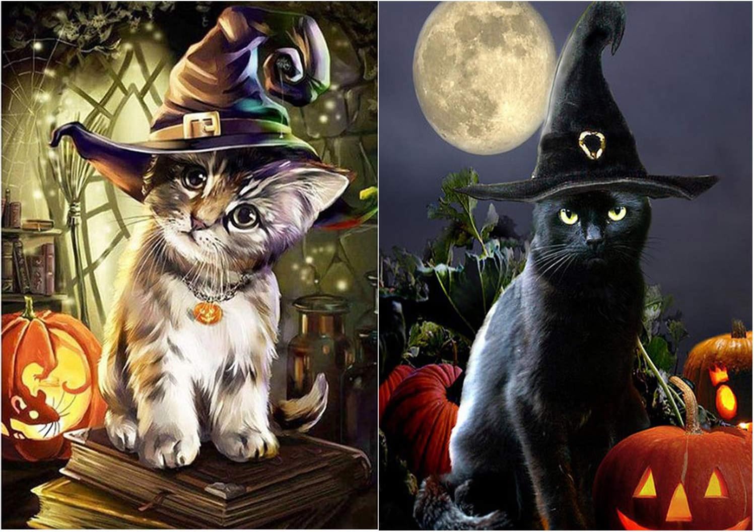 Amazon.com: 2 Pieces Halloween Diamond Painting Halloween Cats Diamond