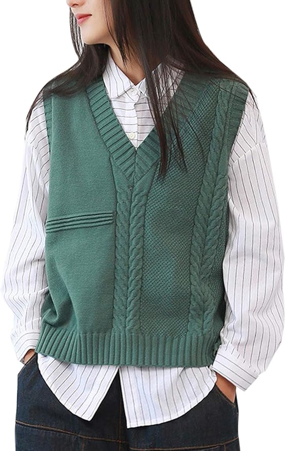 Suéter sem mangas com gola em V Firehood, Verde, One Size