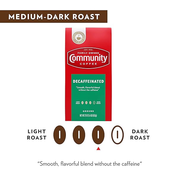 COMMUNITY COFFEE DECAFFEINATED MEDIUM-DARK ROAST 23 OUNCE GROUND COFFEE, VACUUM PACKED, 23 OUNCE BAG (PACK OF 1)