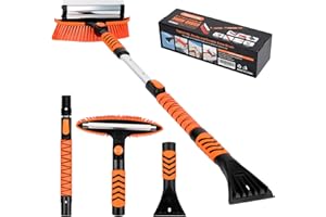 TOKCKYBL 43" Ice Scraper for Car Windshield - 3-in-1 Extendable Snow Brush with 360° Pivot Head, Squeegee & Ergonomic Foam Gr